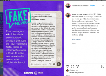 Florentino Neto alerta sobre fake news de agravamento da Covid-19 no Piauí
